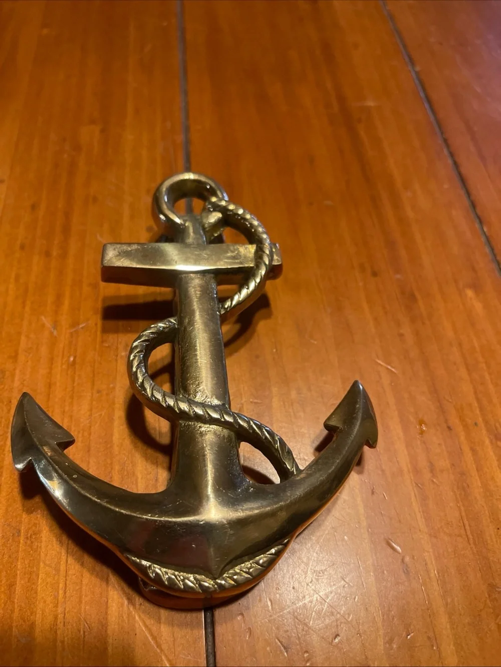 Brass Anchor Wall Door Knocker - Gold Anchor Rope Accent 6” long vintage